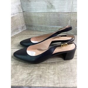 Cole Haan Grand.OS Black Leather Slingback Block Heel Pumps Women 8.5 B